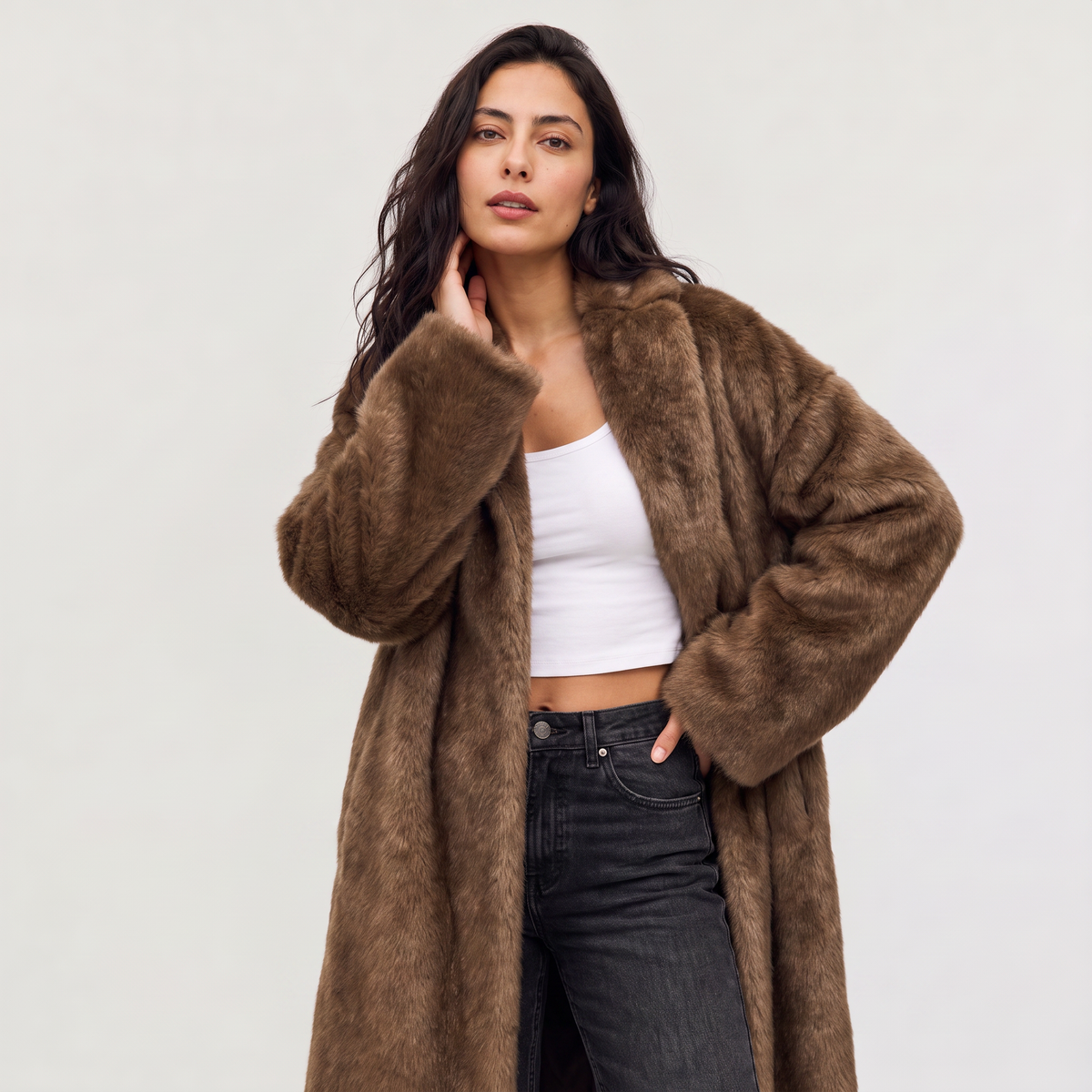 Long Faux Fur Overcoat
