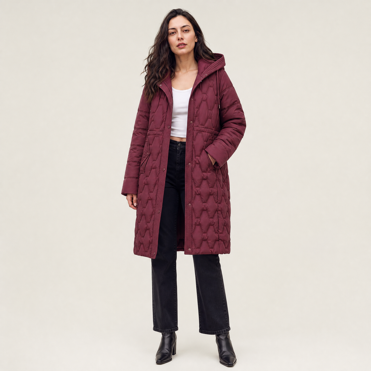 Long Hooded Quilted Puffer Coat