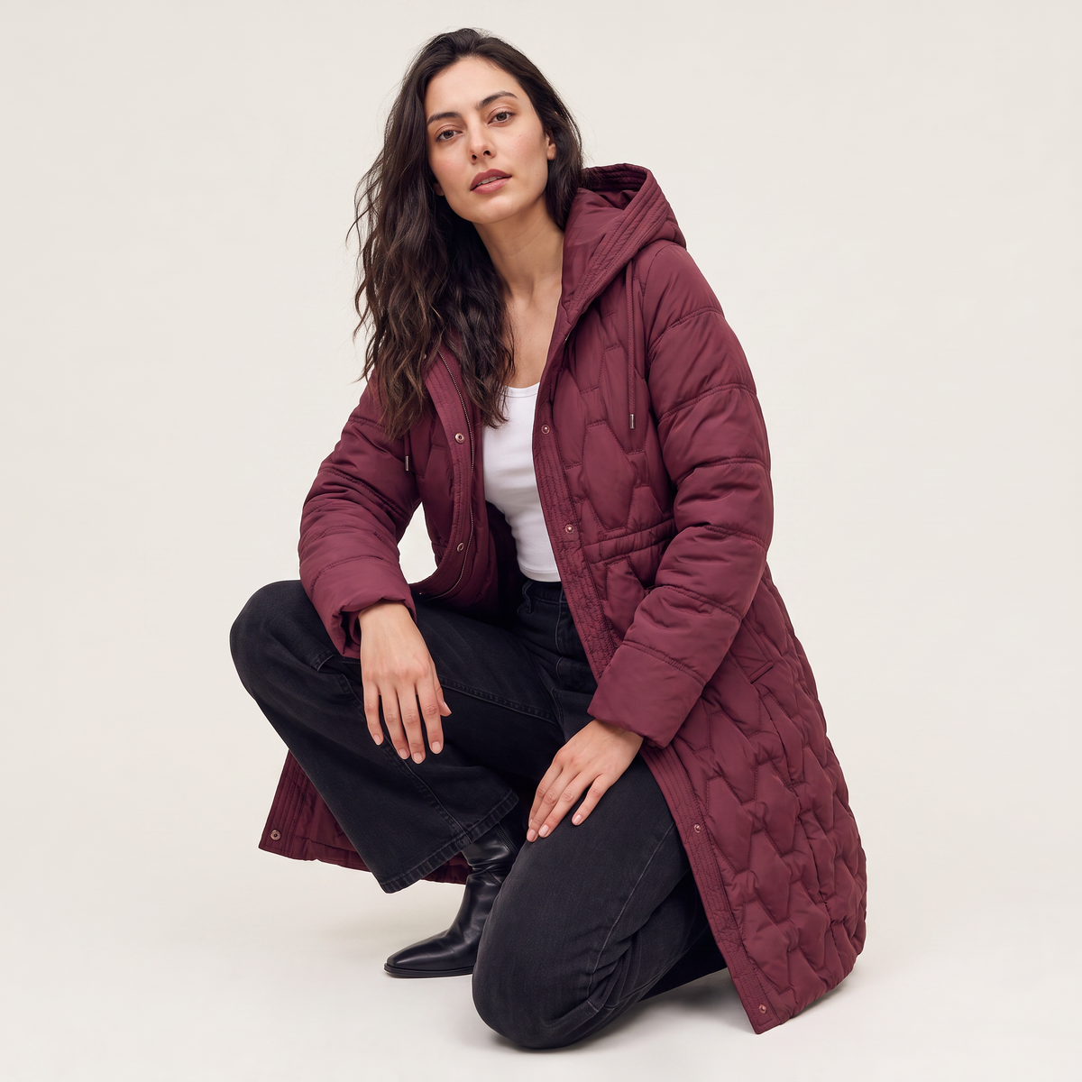 Long Hooded Quilted Puffer Coat
