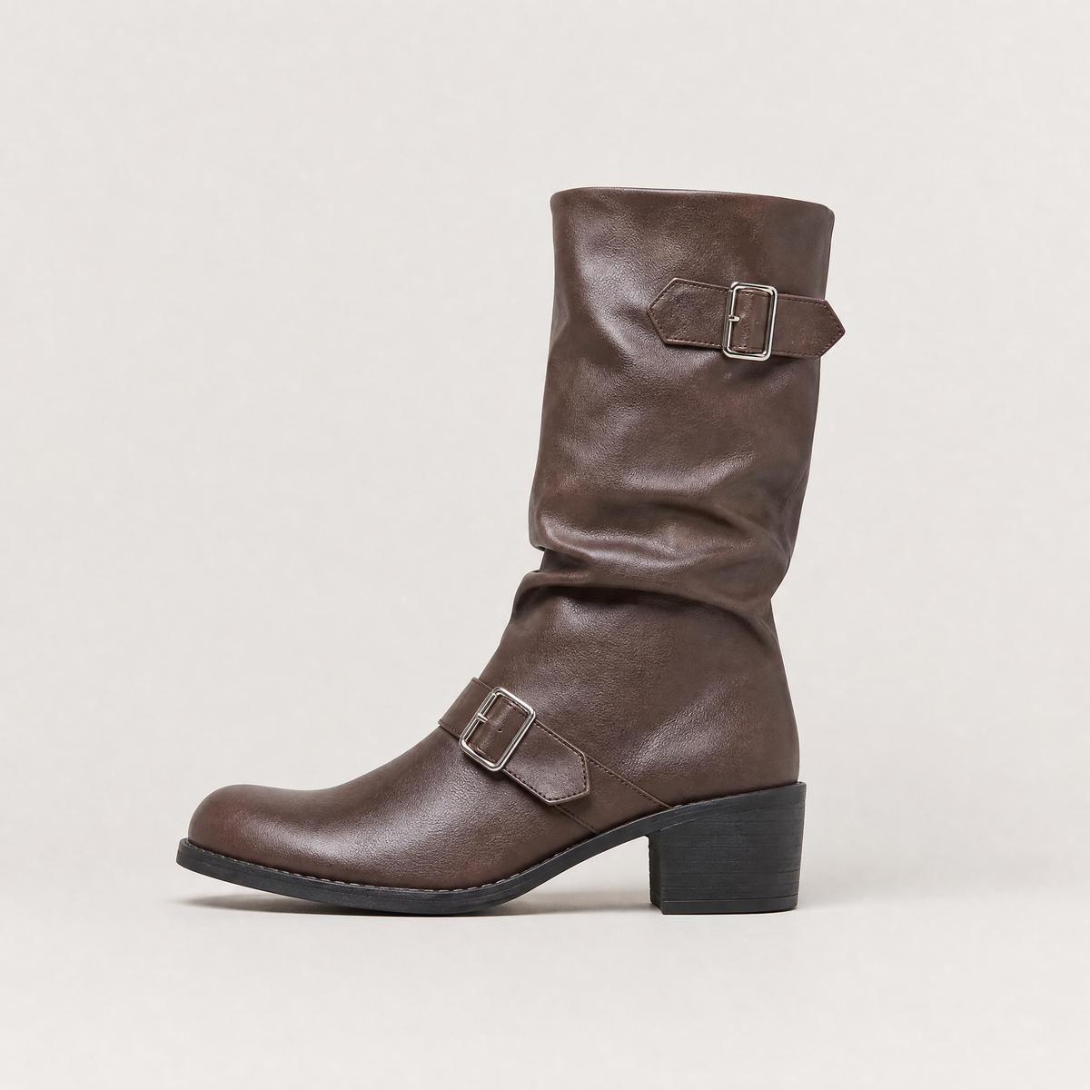 Tall Buckle Block Heel Boots
