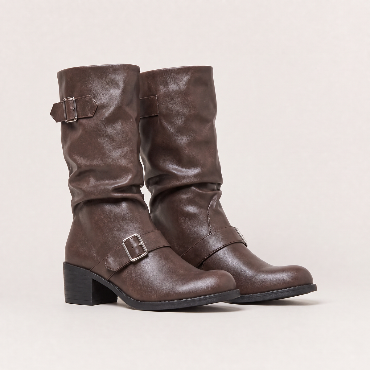 Tall Buckle Block Heel Boots