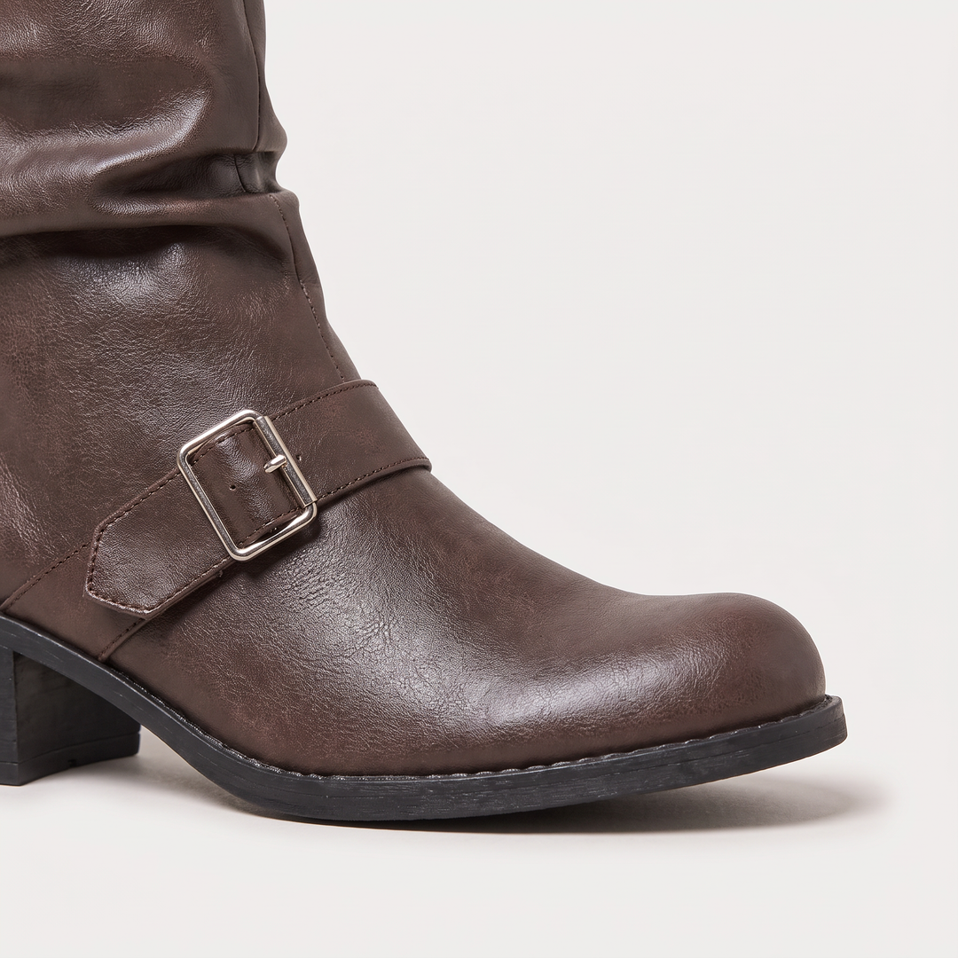 Tall Buckle Block Heel Boots