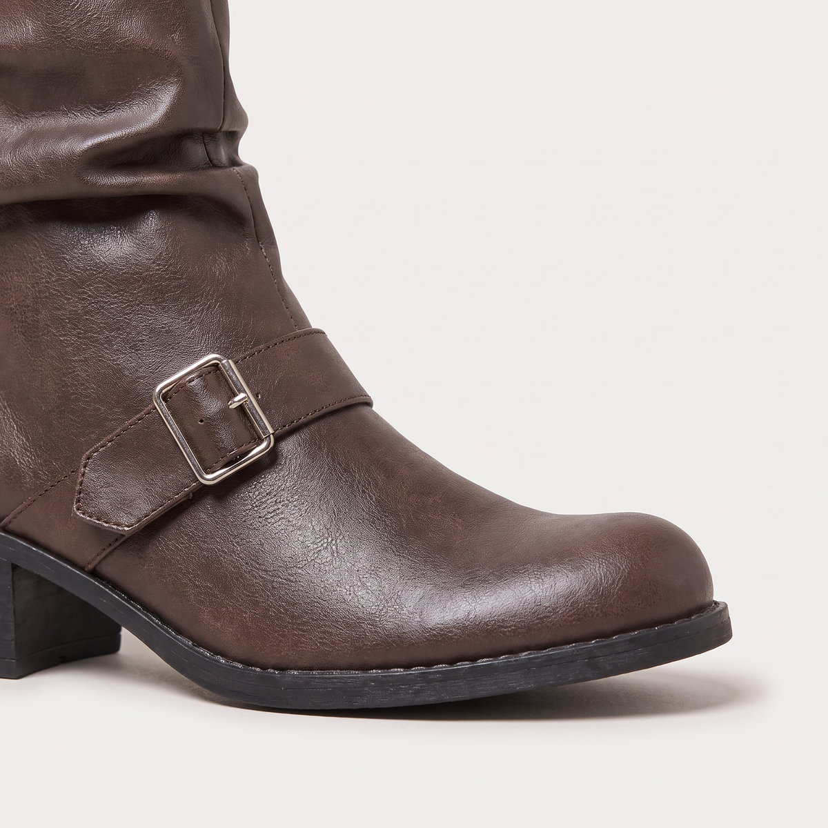 Tall Buckle Block Heel Boots