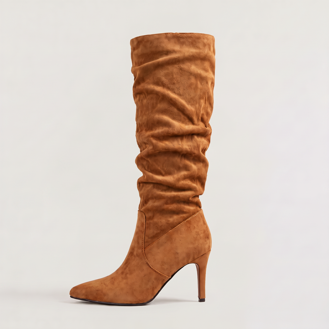 Suede-Style Slouch Knee High Boots