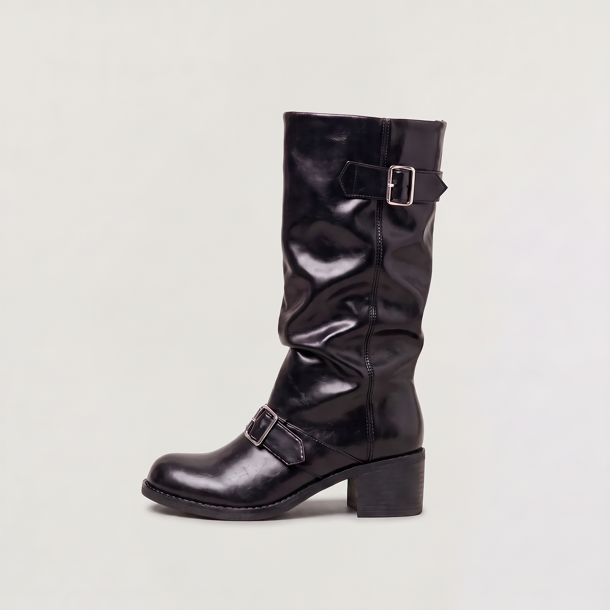 Tall Buckle Block Heel Boots