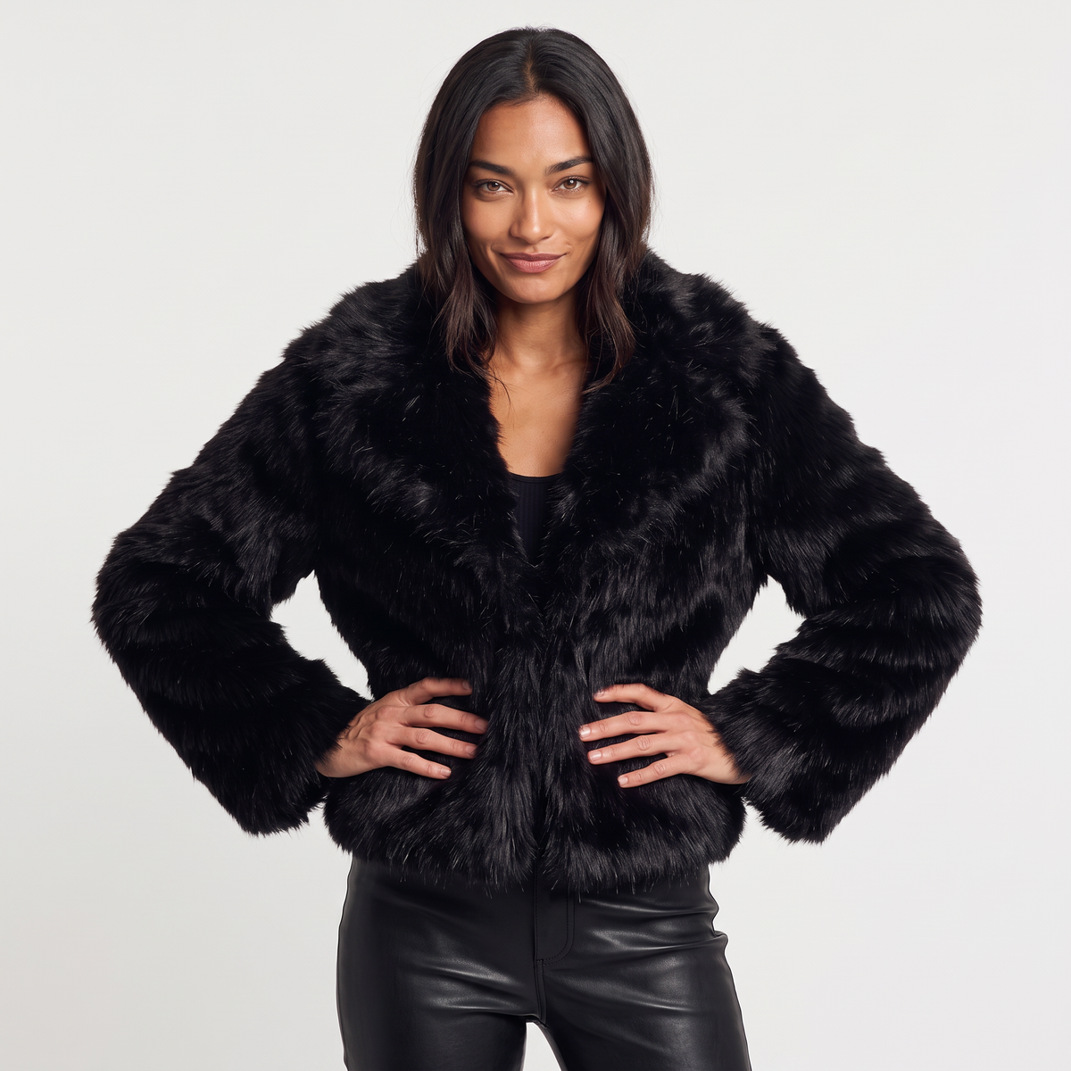 Cropped Shaggy Faux-Fur Long Sleeves Jacket