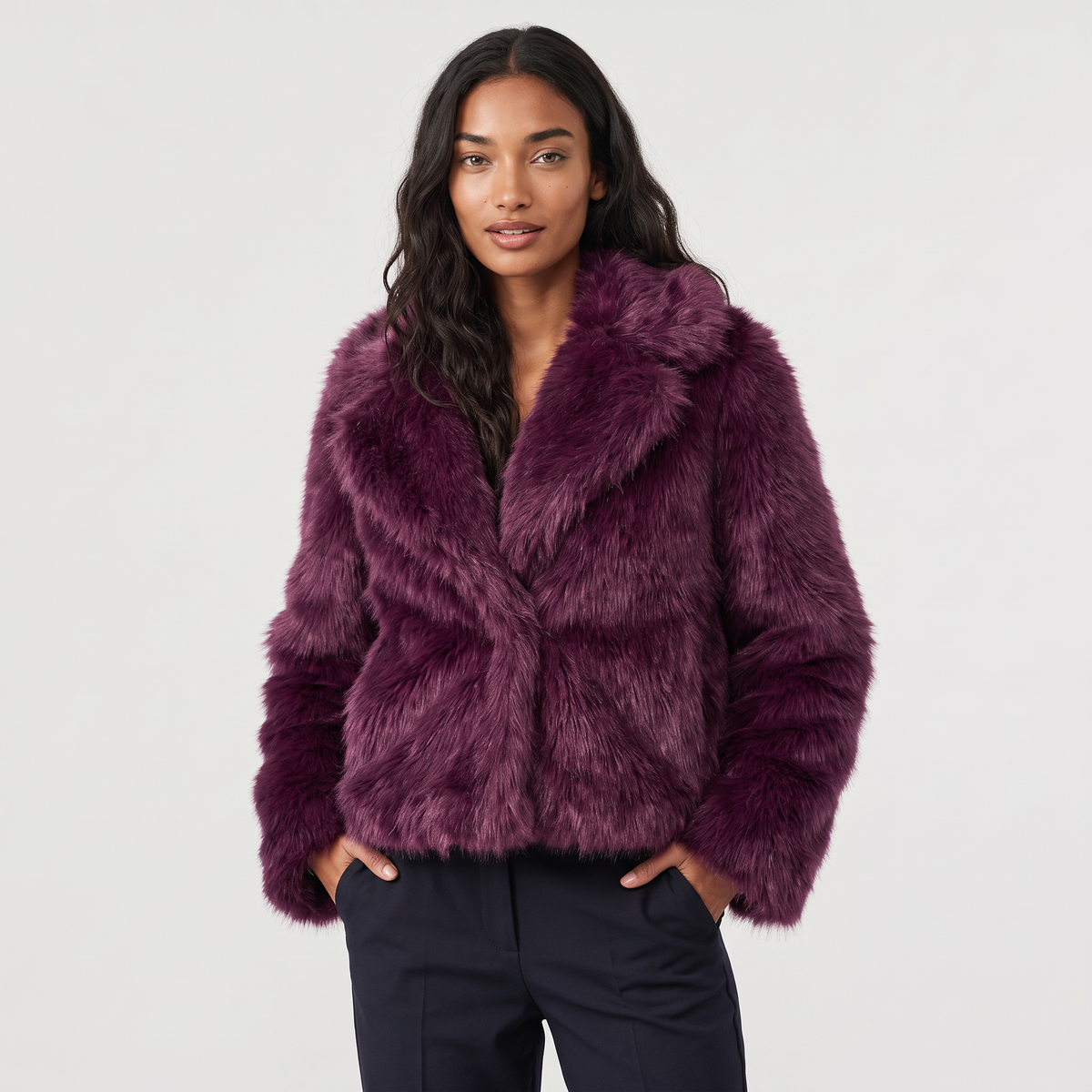 Cropped Shaggy Faux-Fur Long Sleeves Jacket