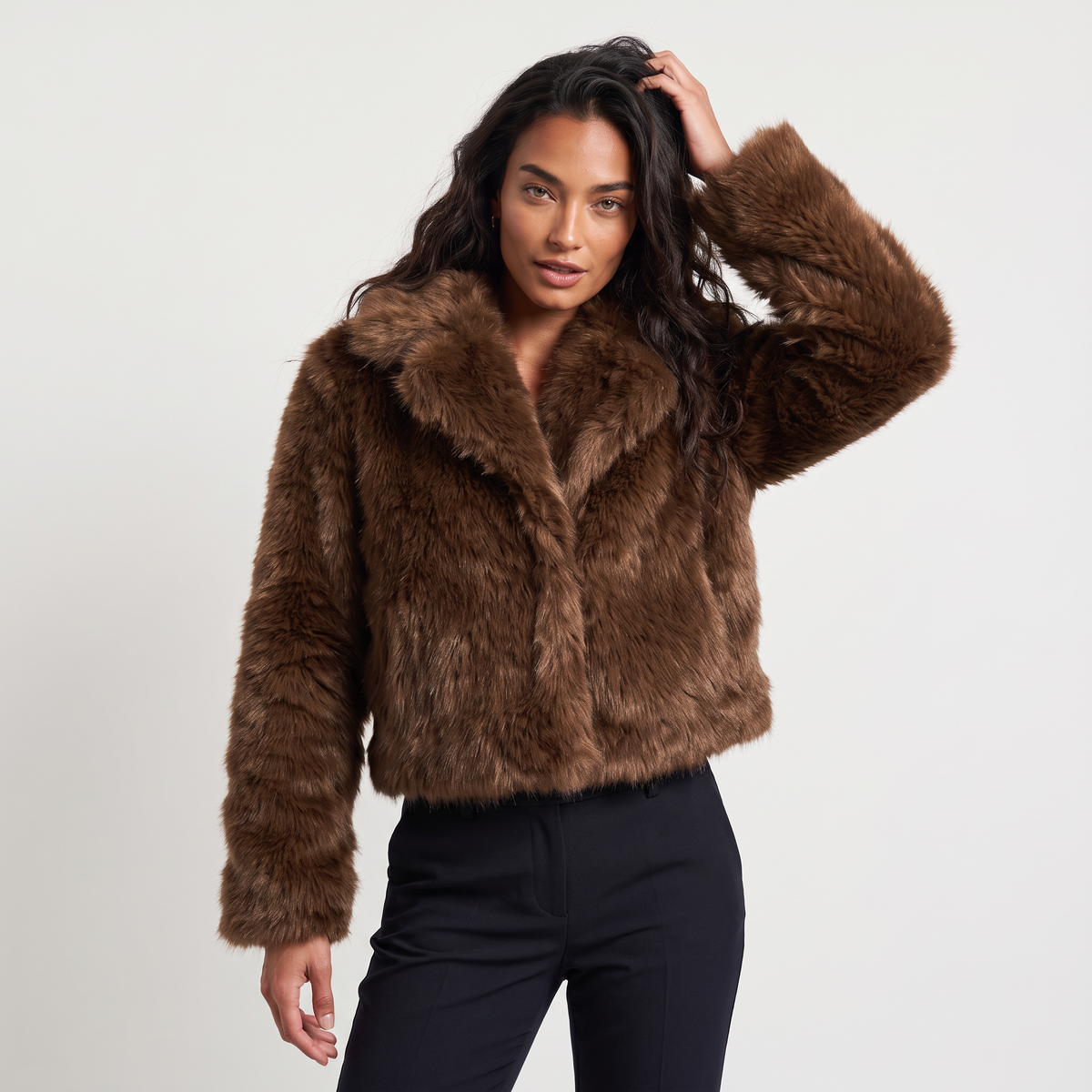 Cropped Shaggy Faux-Fur Long Sleeves Jacket