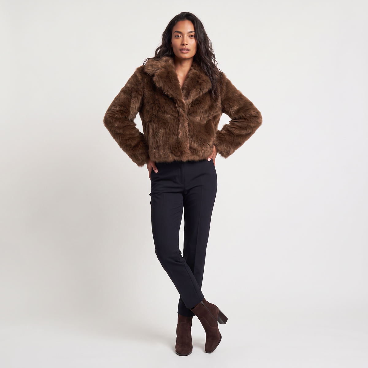 Cropped Shaggy Faux-Fur Long Sleeves Jacket