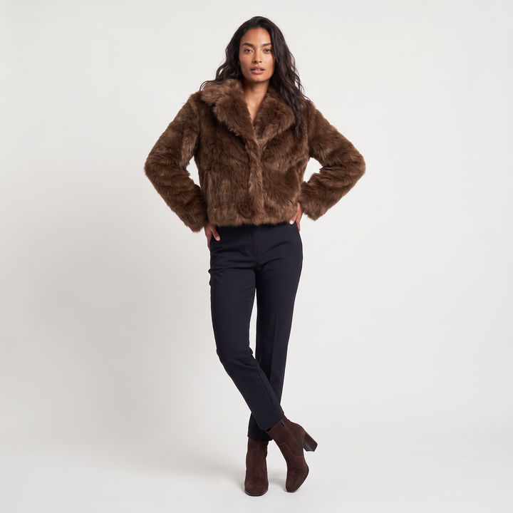 Cropped Shaggy Faux-Fur Long Sleeves Jacket