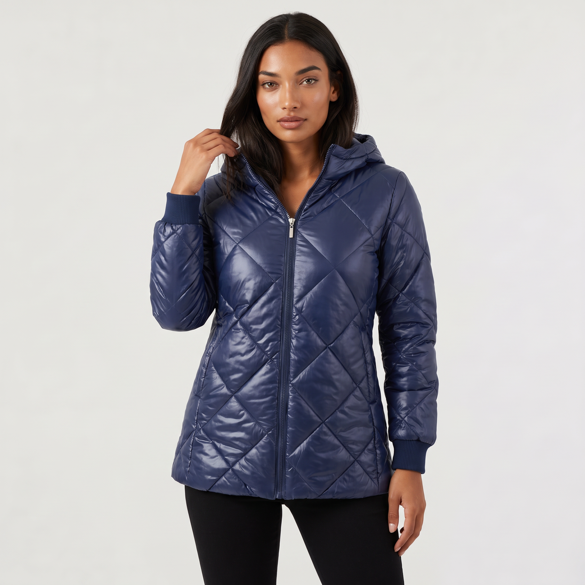 Quilted Hooded Mid-Length Jacket