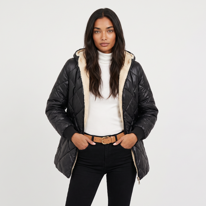 Quilted Hooded Mid-Length Jacket