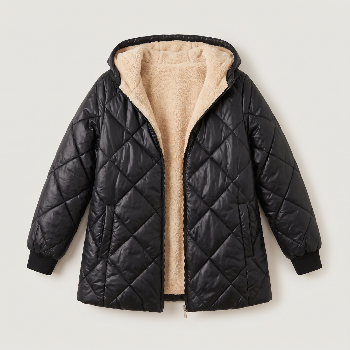 Quilted Hooded Mid-Length Jacket