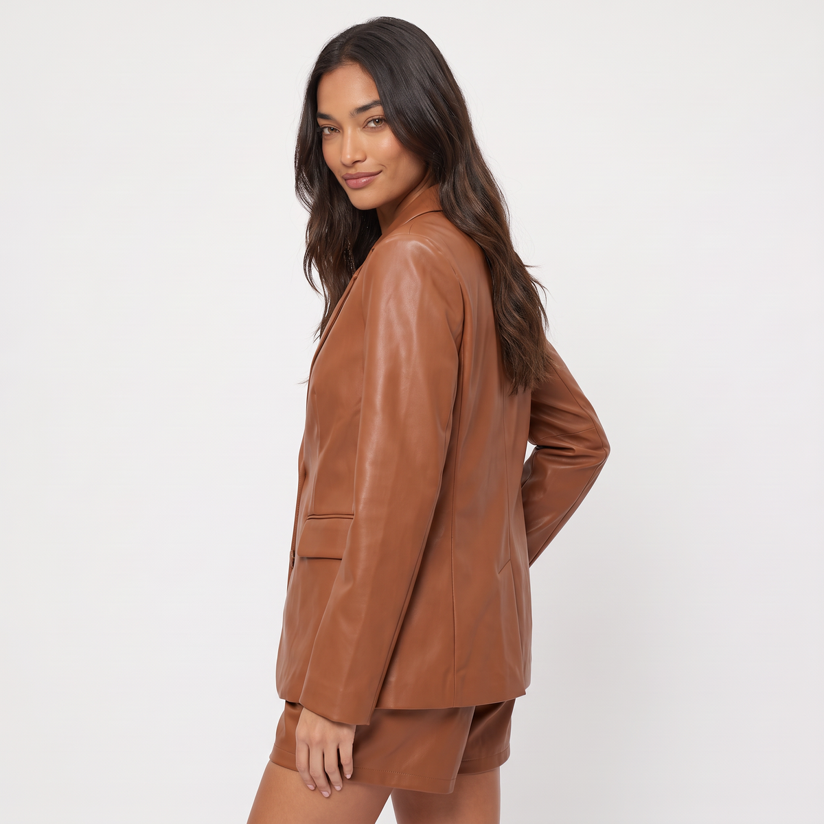 Oversized Notch Lapel Leather Blazer
