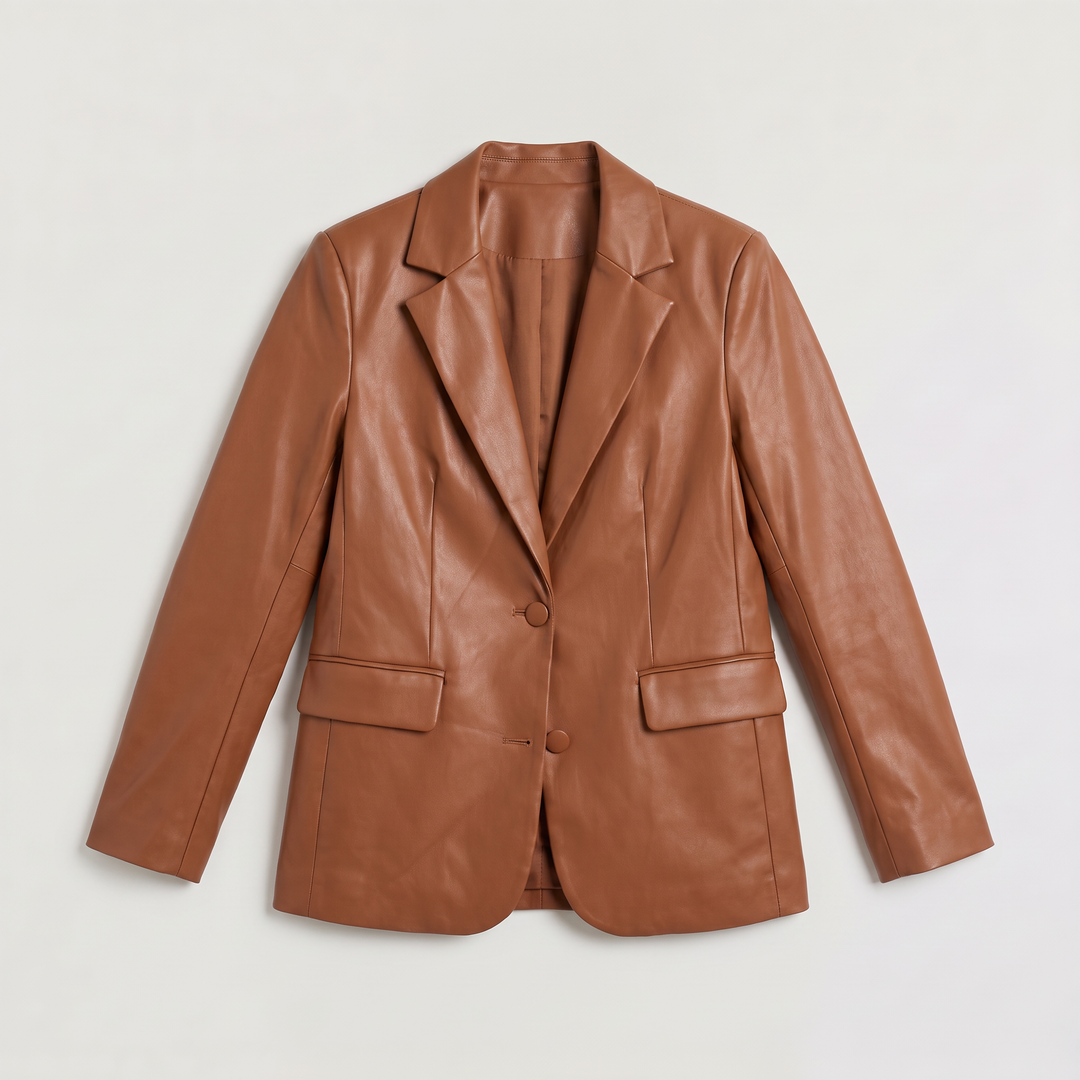 Oversized Notch Lapel Leather Blazer