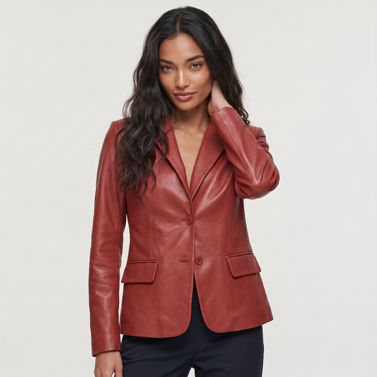 Tailored Notch Lapel Leather Blazer