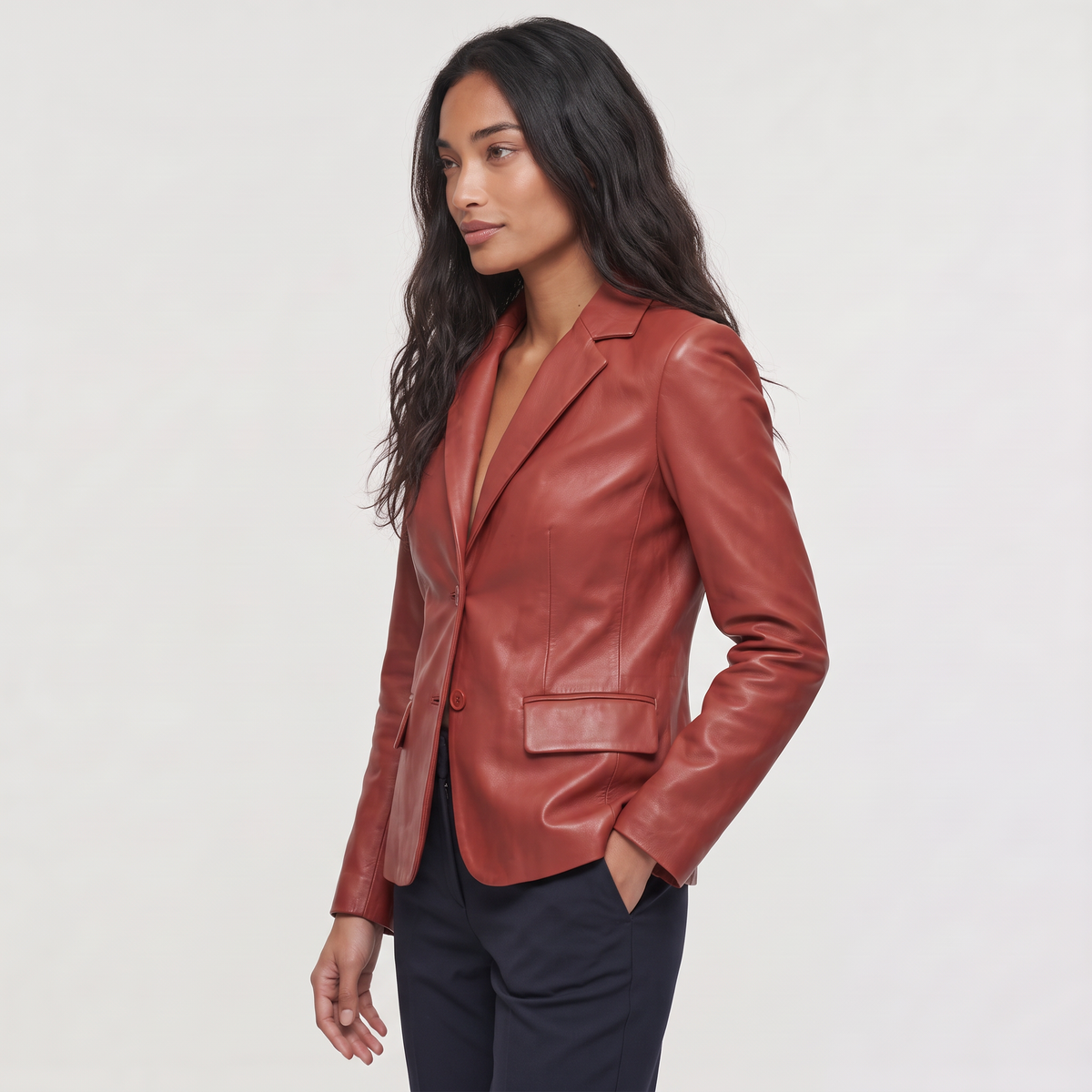 Tailored Notch Lapel Leather Blazer