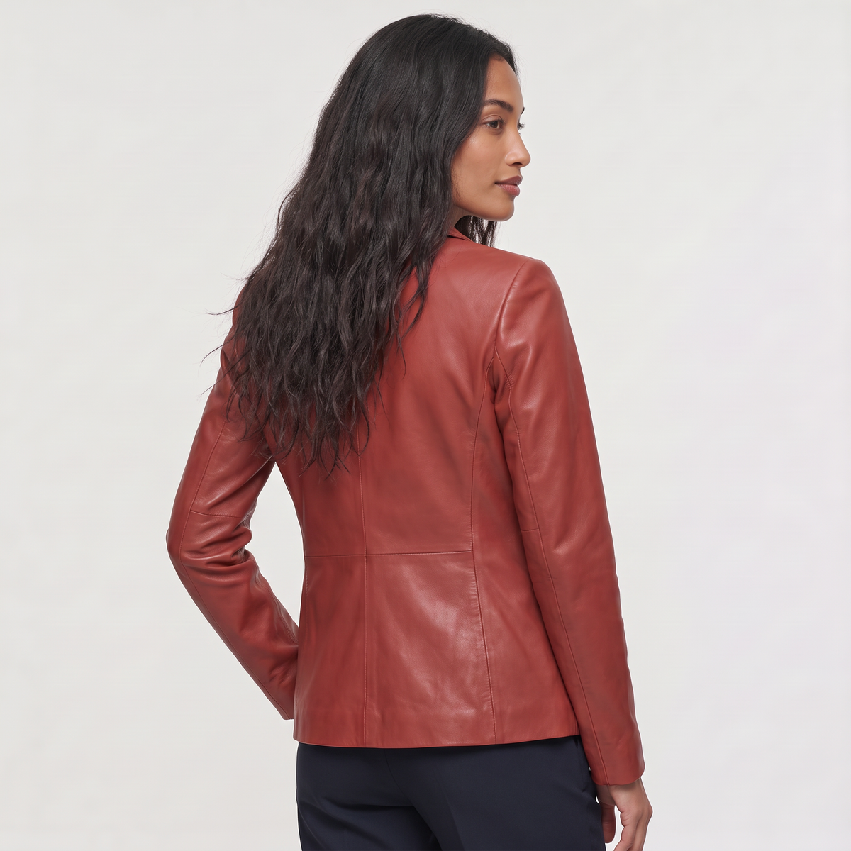 Tailored Notch Lapel Leather Blazer