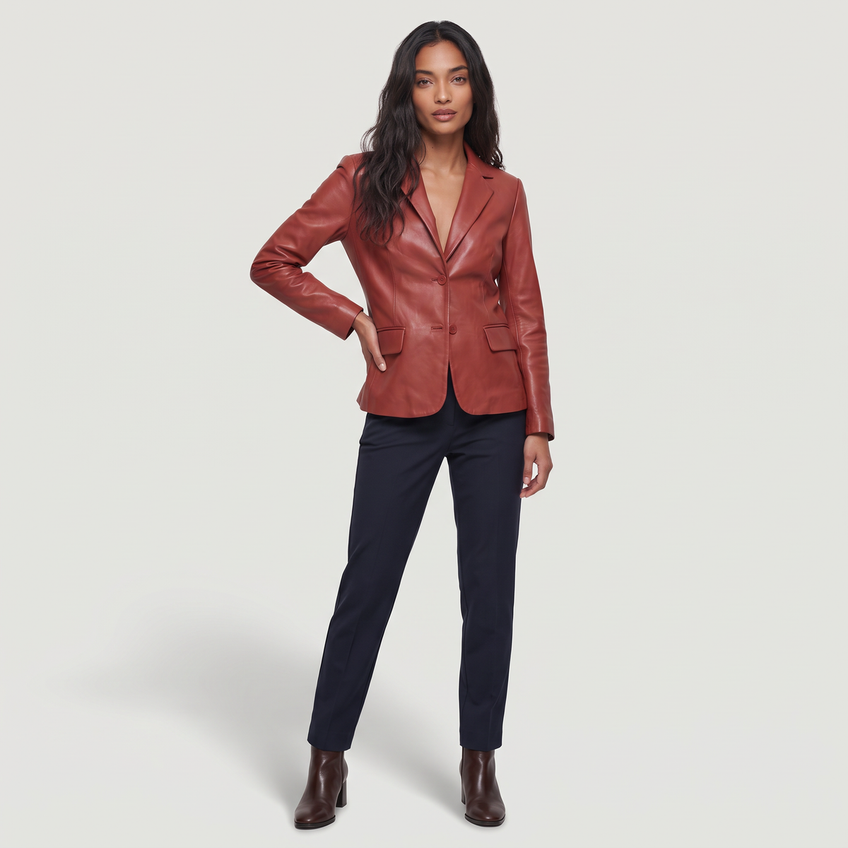Tailored Notch Lapel Leather Blazer