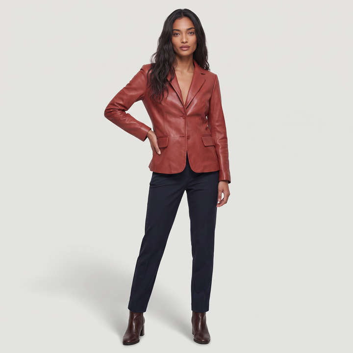 Tailored Notch Lapel Leather Blazer