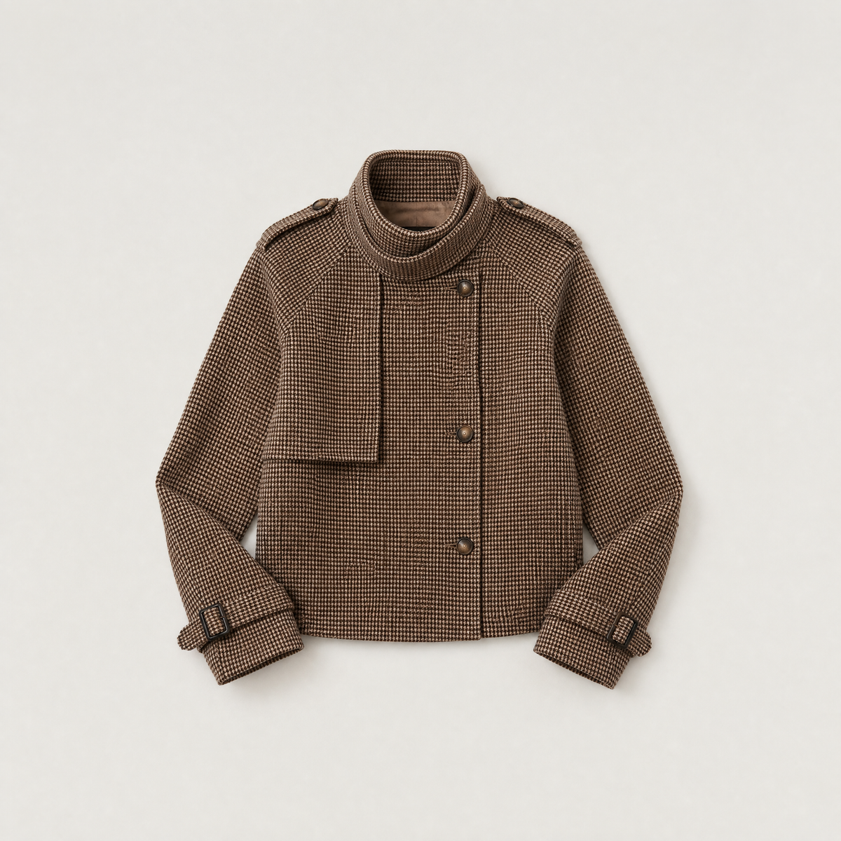 Check Funnel Neck Cropped Jacket