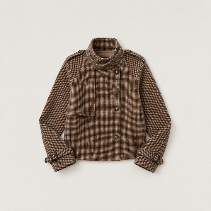 Check Funnel Neck Cropped Jacket