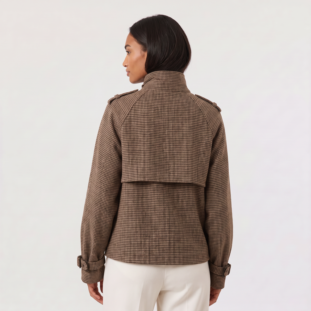 Check Funnel Neck Cropped Jacket