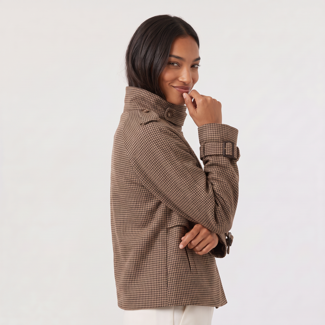 Check Funnel Neck Cropped Jacket