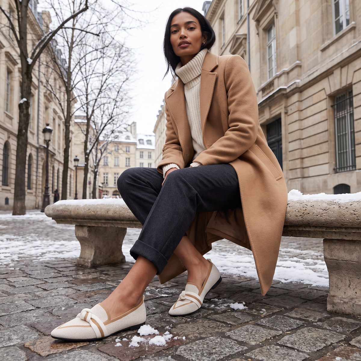 Pointed Knit Slip-On Loafers
