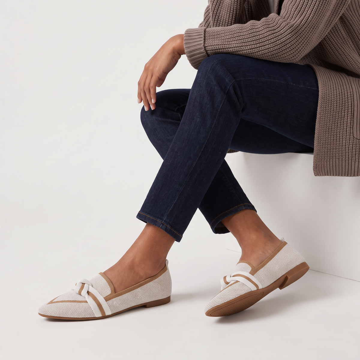 Pointed Knit Slip-On Loafers