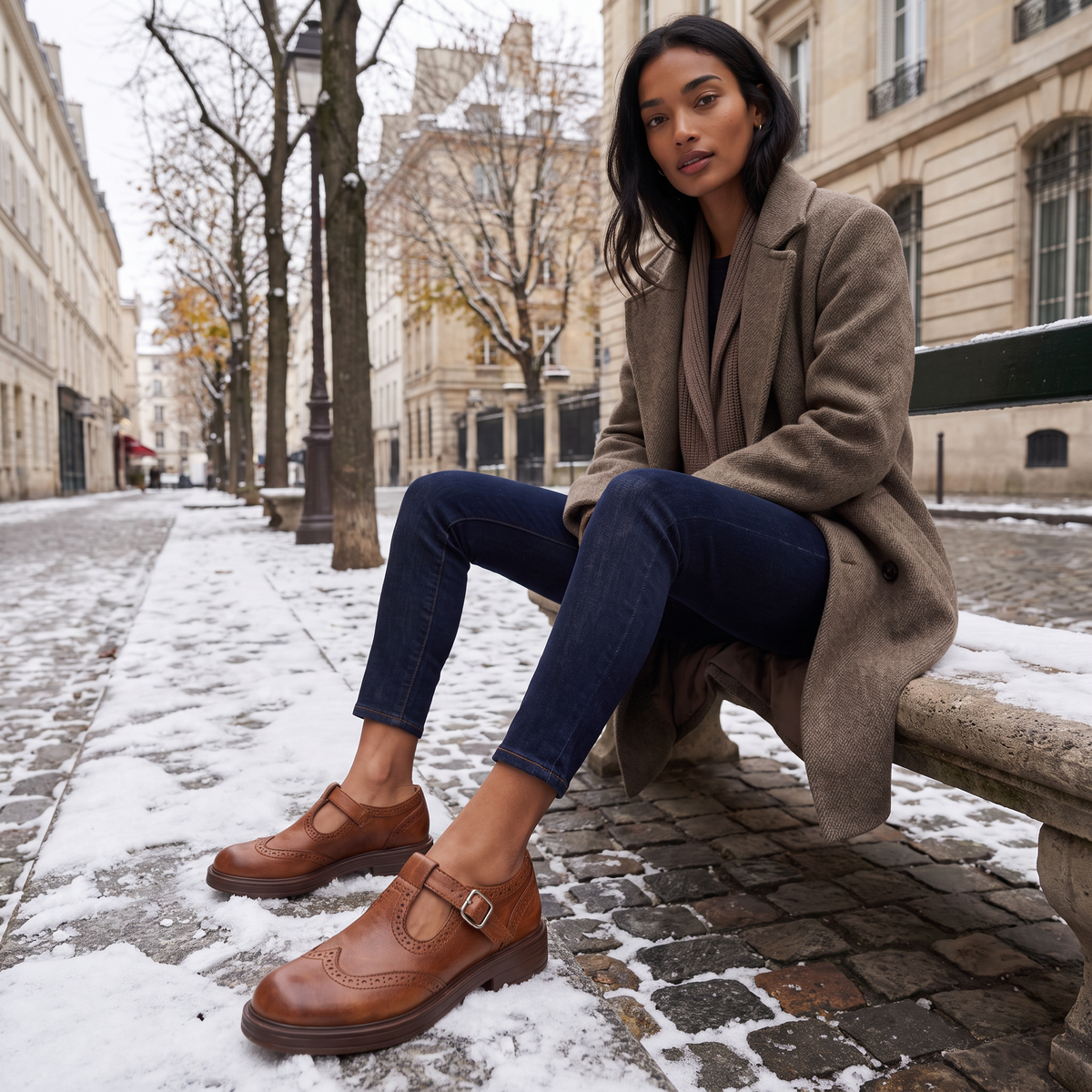 T-Bar Brogue Mary Jane Shoes