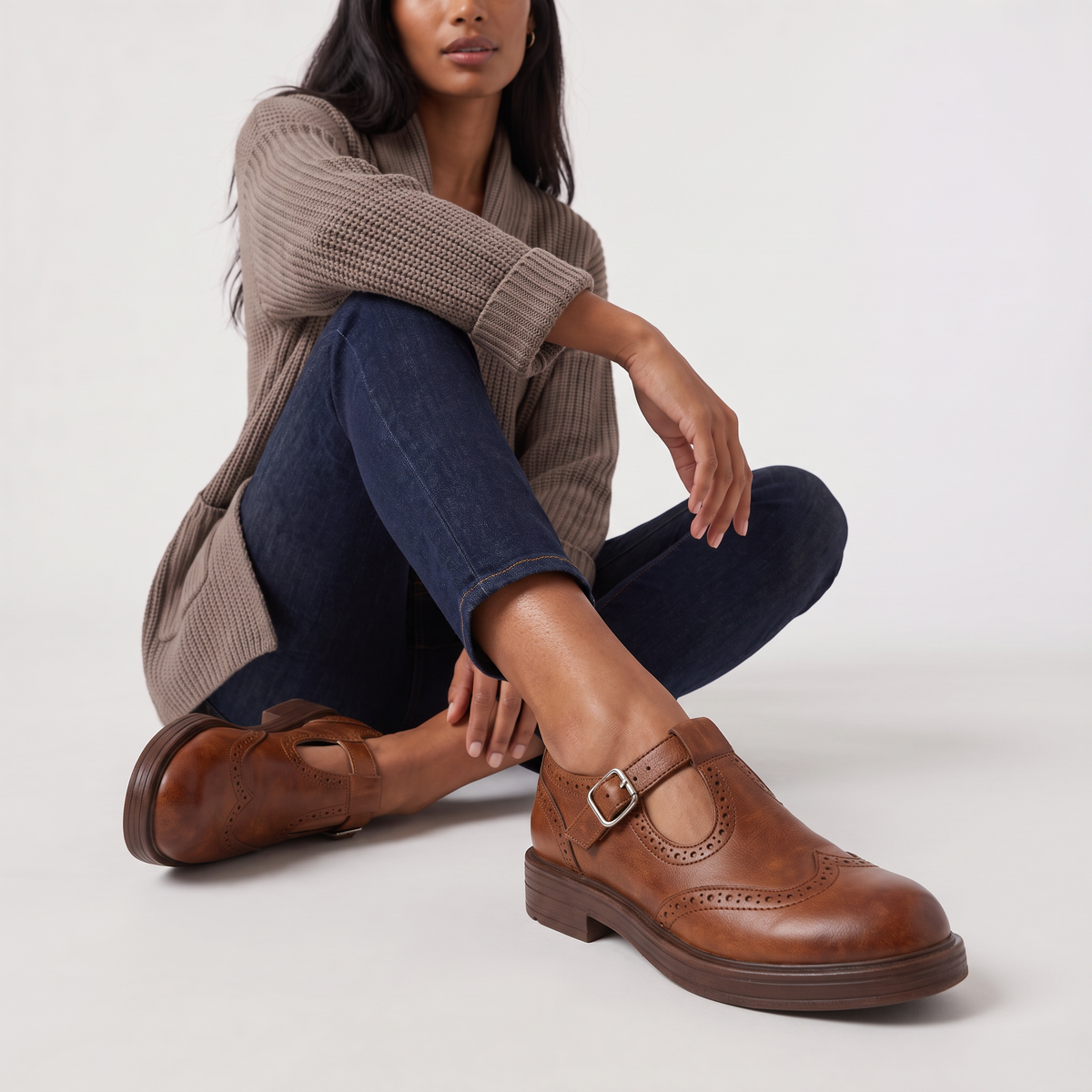 T-Bar Brogue Mary Jane Shoes