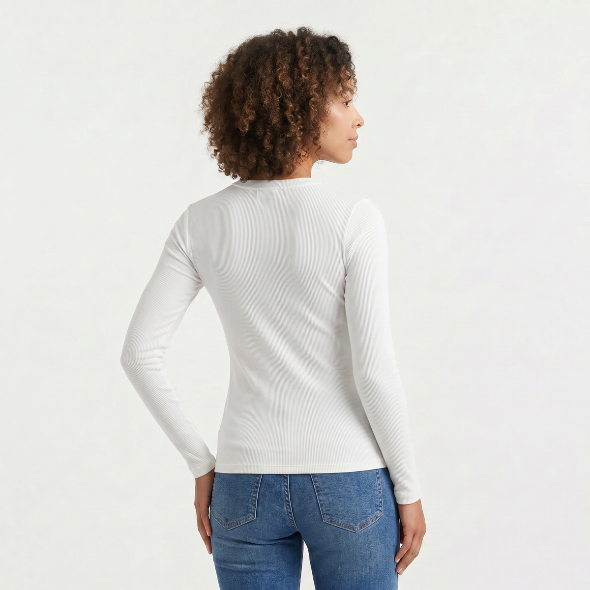 Ribbed Crew Neck Long Sleeve Top