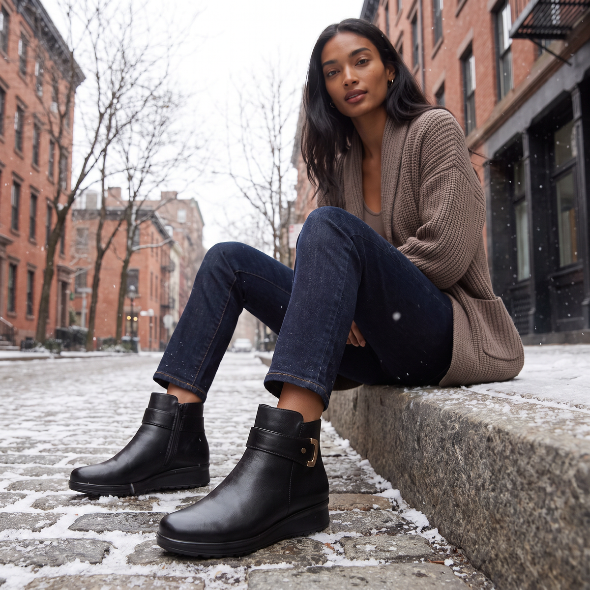 Leather Wide-Fit Pull-On Ankle Boots