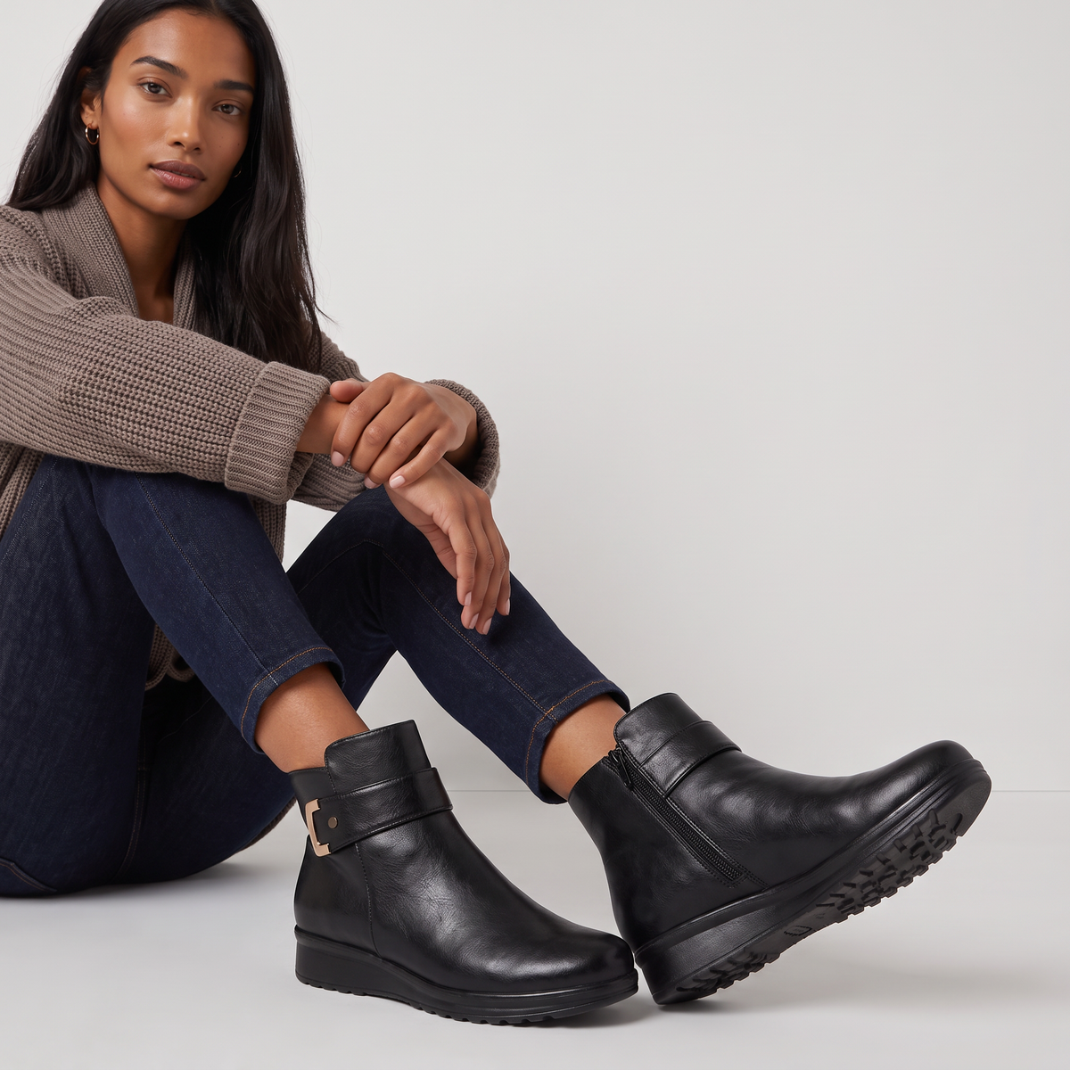 Leather Wide-Fit Pull-On Ankle Boots
