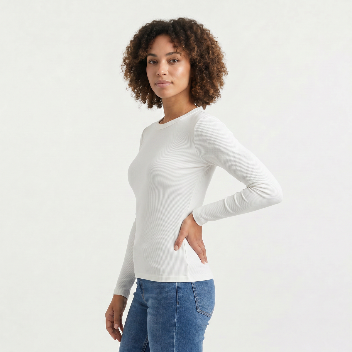 Ribbed Crew Neck Long Sleeve Top