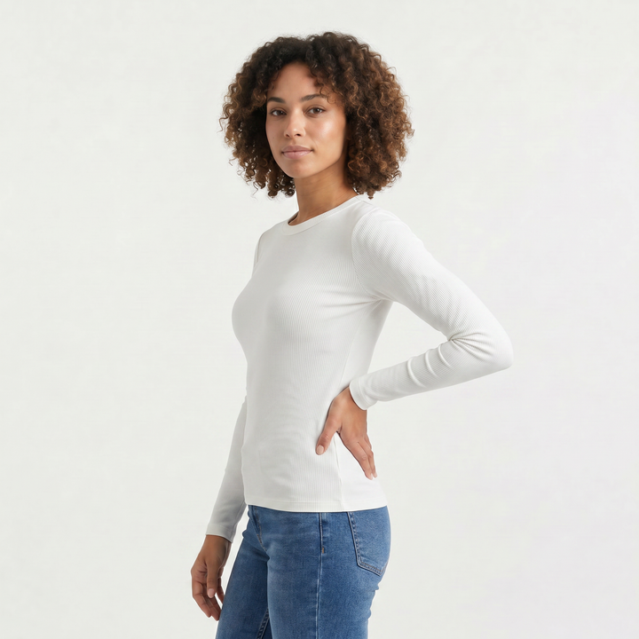 Ribbed Crew Neck Long Sleeve Top