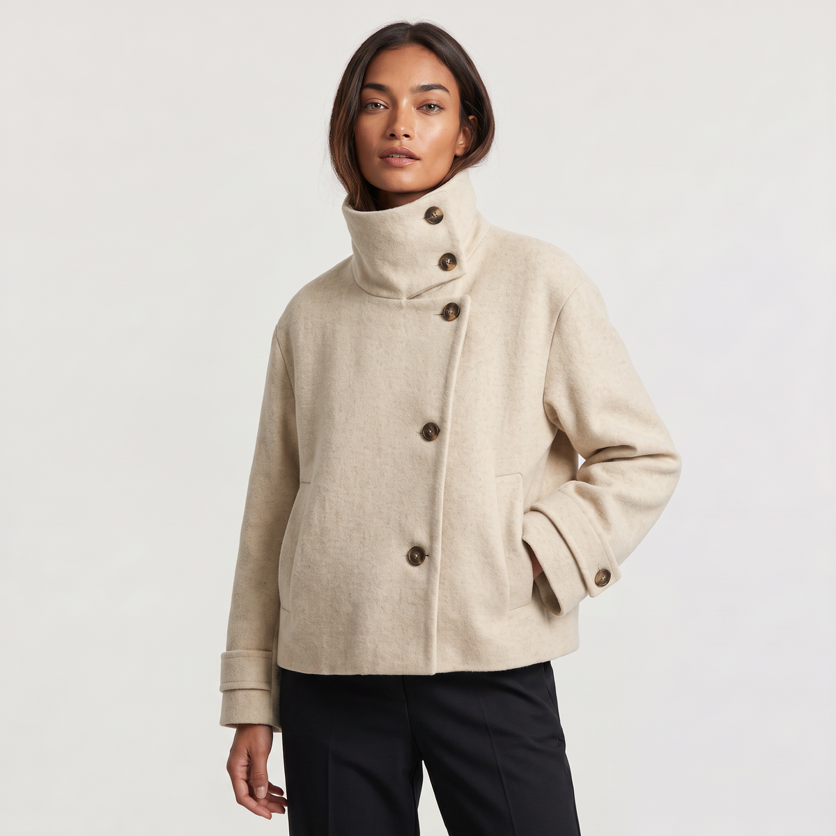 Funnel Neck Button-Front Jacket