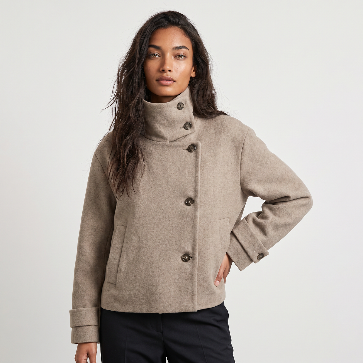 Funnel Neck Button-Front Jacket