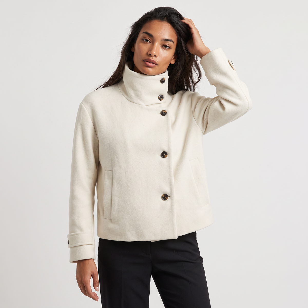 Funnel Neck Button-Front Jacket