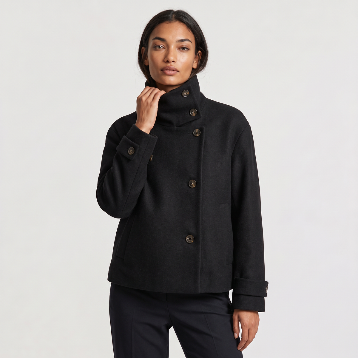 Funnel Neck Button-Front Jacket