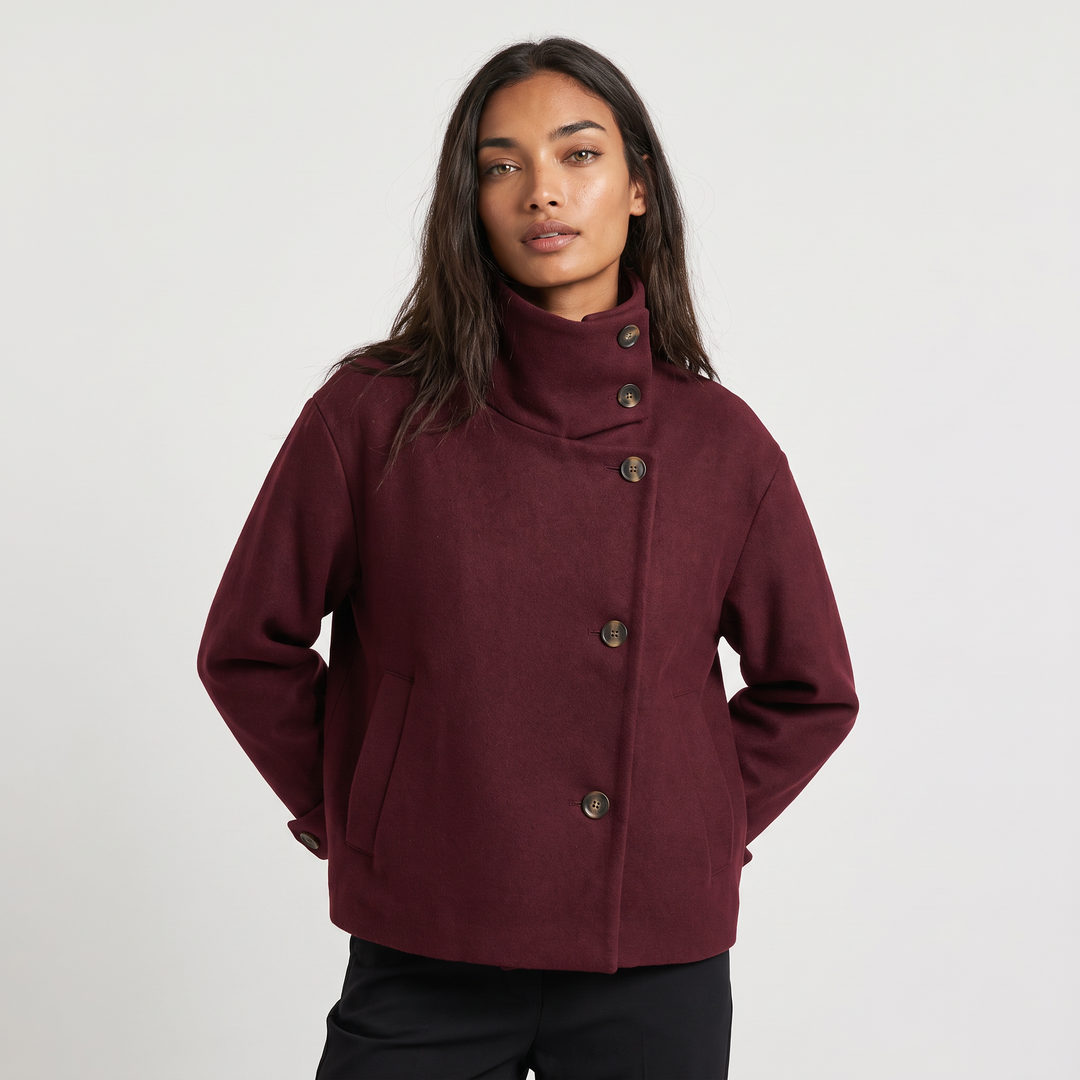 Funnel Neck Button-Front Jacket