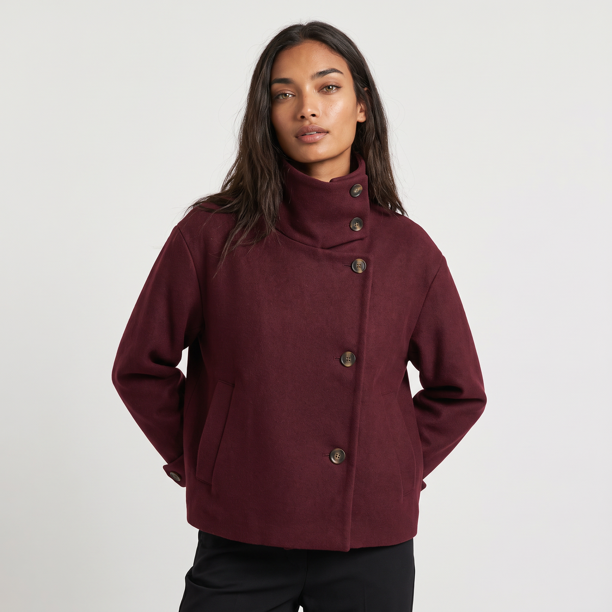 Funnel Neck Button-Front Jacket