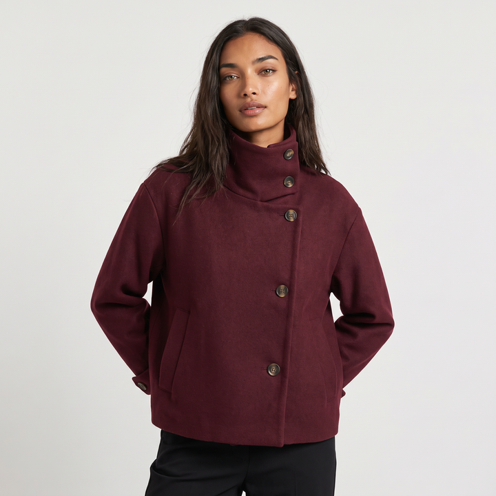 Funnel Neck Button-Front Jacket