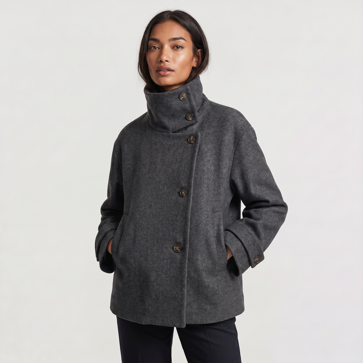 Funnel Neck Button-Front Jacket