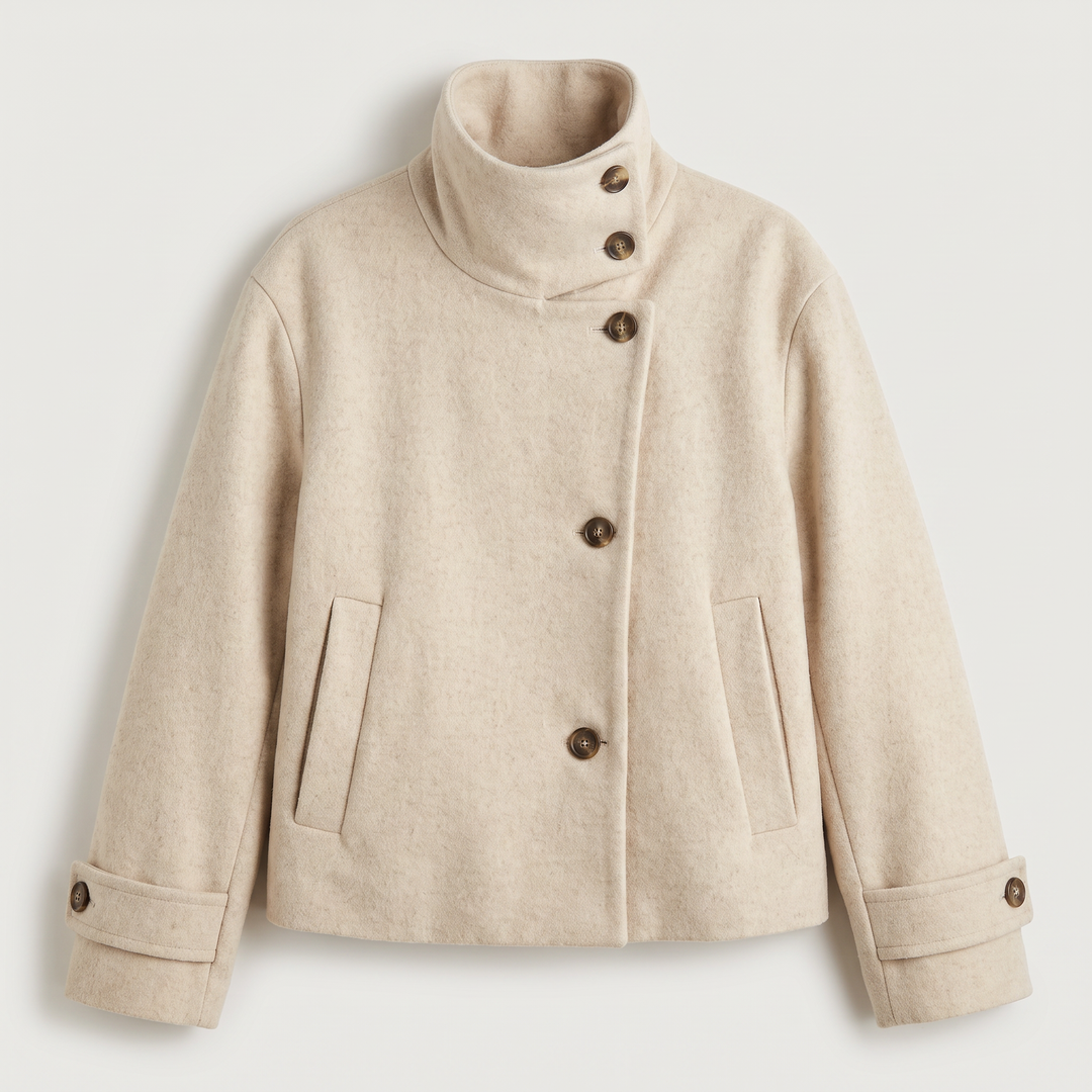 Funnel Neck Button-Front Jacket