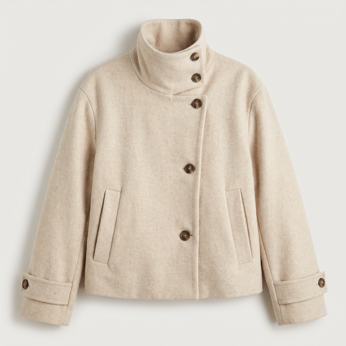 Funnel Neck Button-Front Jacket