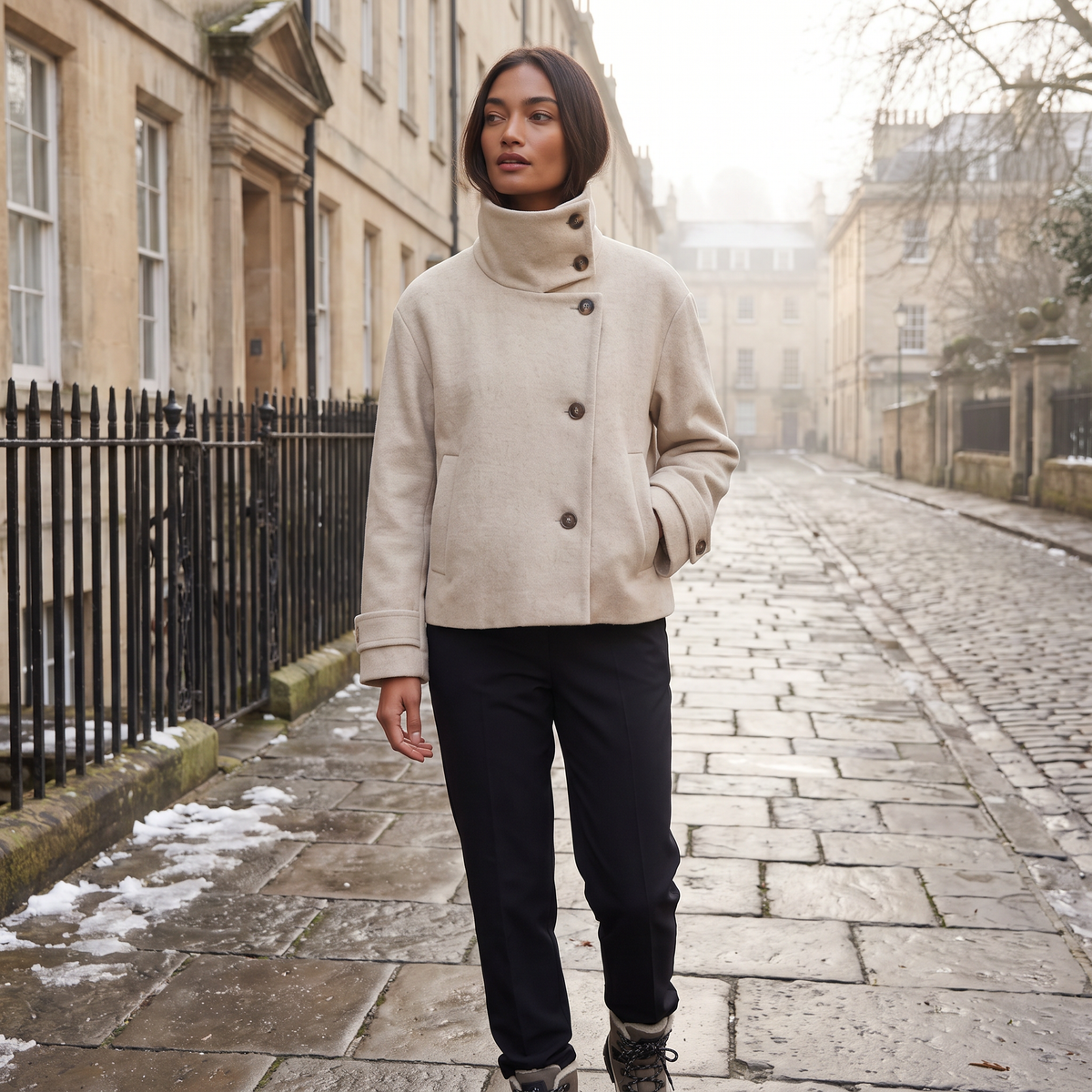 Funnel Neck Button-Front Jacket