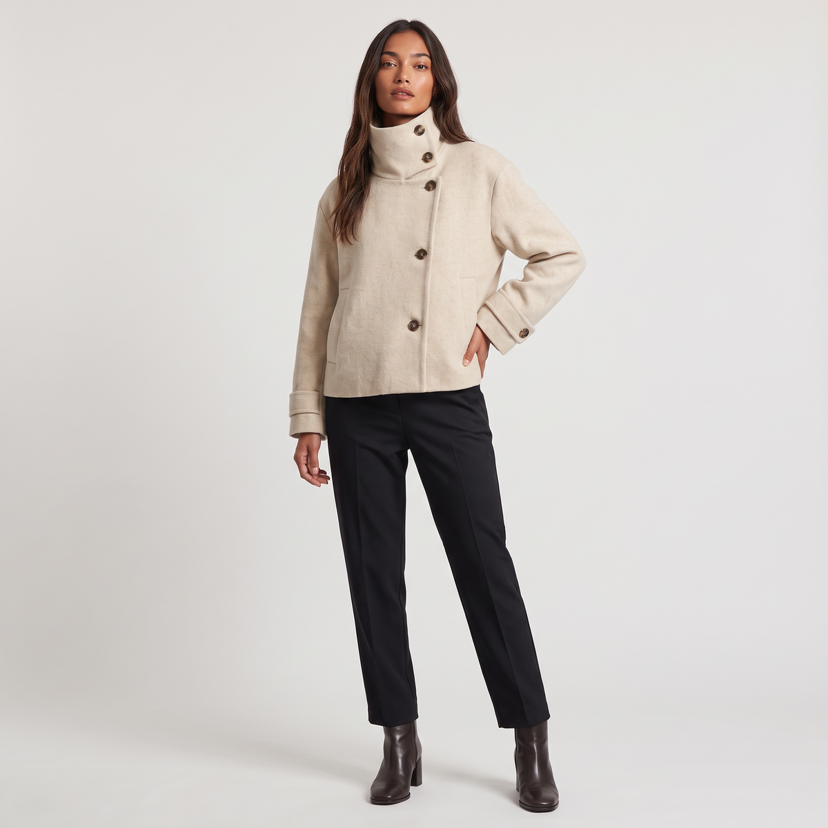 Funnel Neck Button-Front Jacket