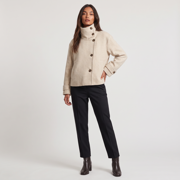 Funnel Neck Button-Front Jacket